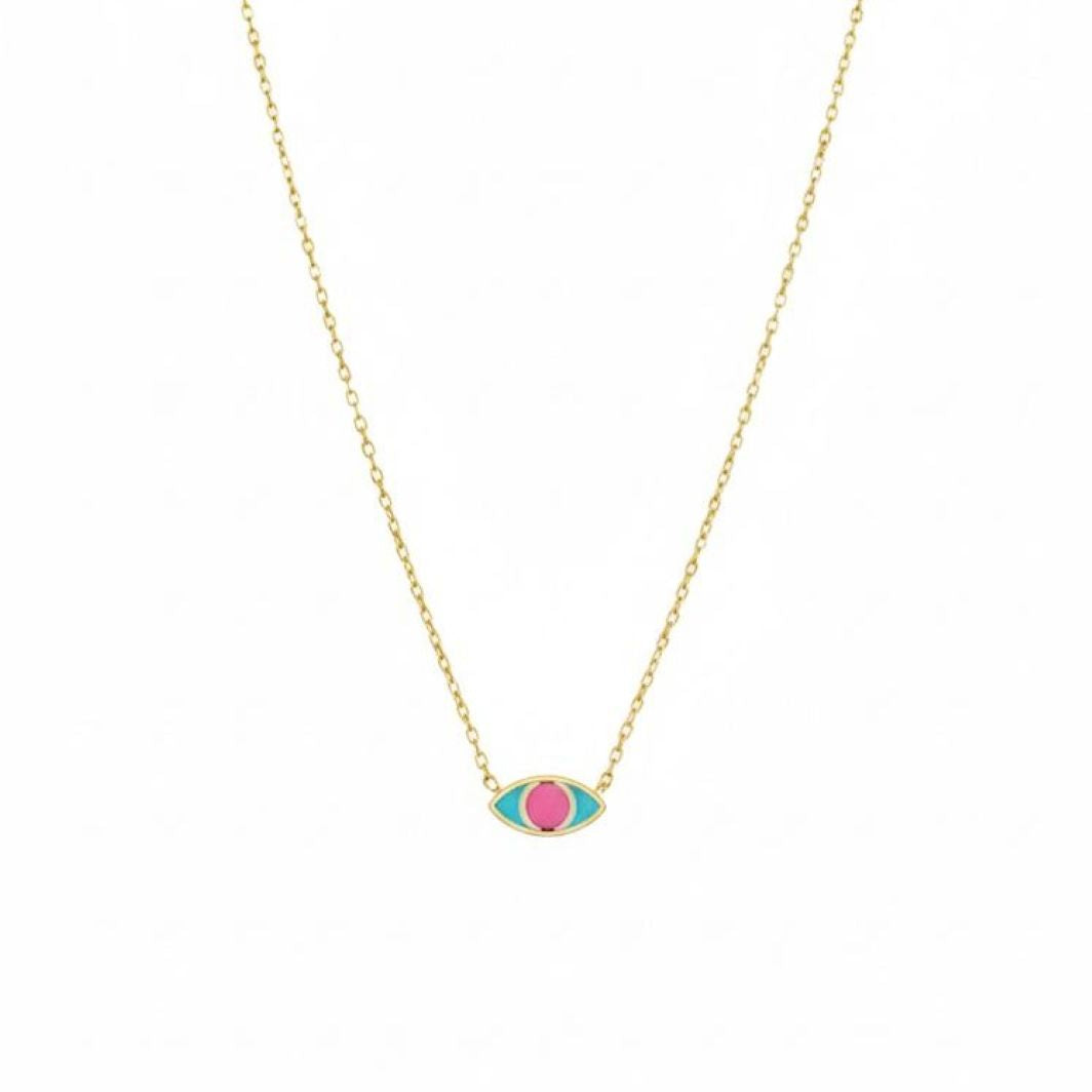 Evil Eye Charm Enamel Necklace (Pink)