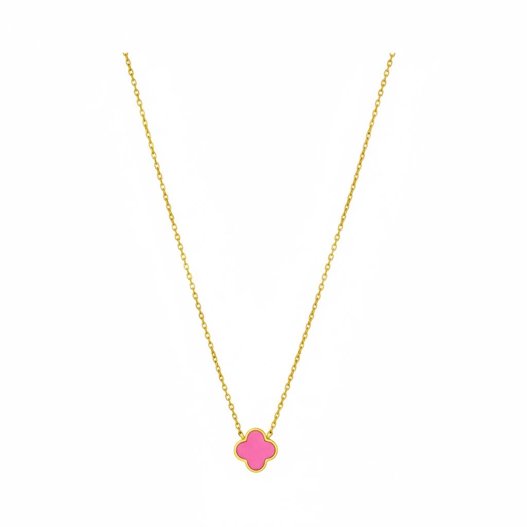 Everyday Lucky Enamel Clover Necklace (Pink)